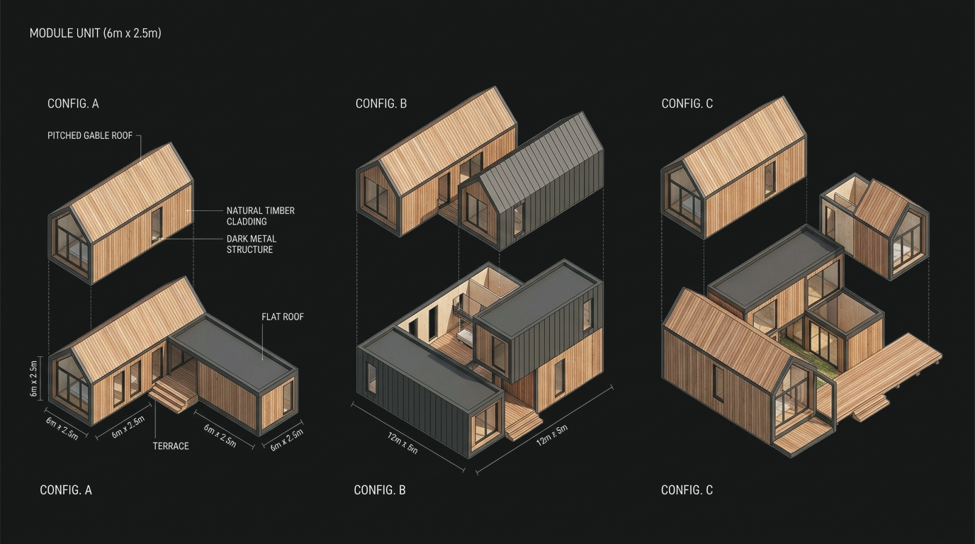 Longitudinal, transverse and perpendicular combinations of OPTIM Home modules